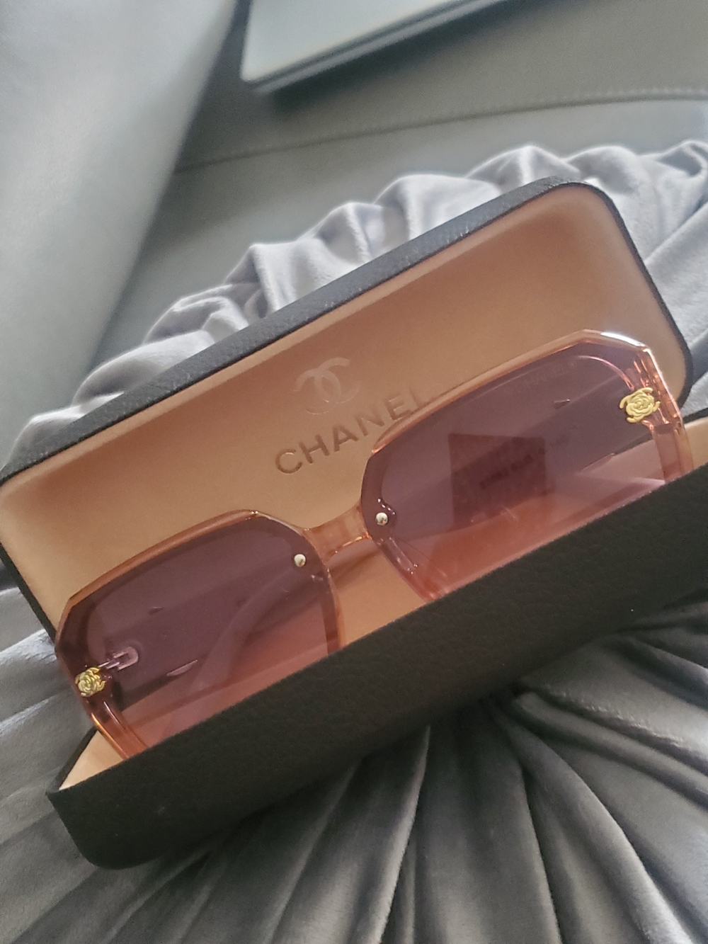 Pink Logo Accent Sunglasses - Feminine Designer Style - Picture 7 of 8